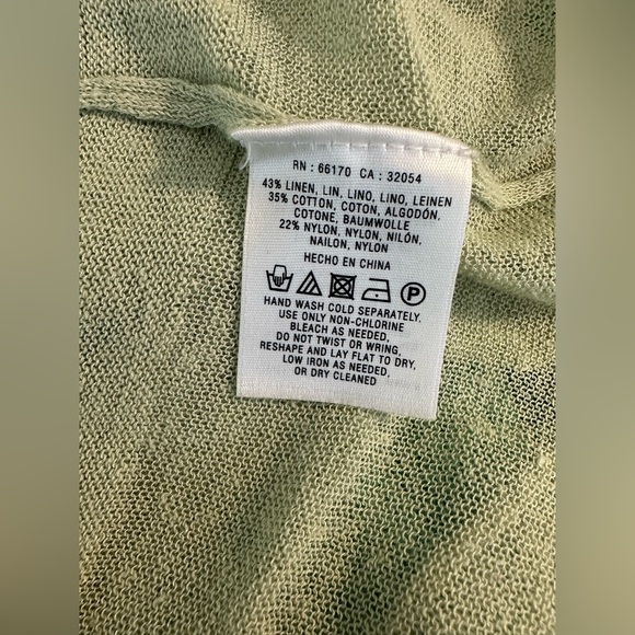 Anthro MOTH Linen Blends Sweater Pale Mint Green Long Tunic VNeck Shawl Striped - Picture 7 of 9